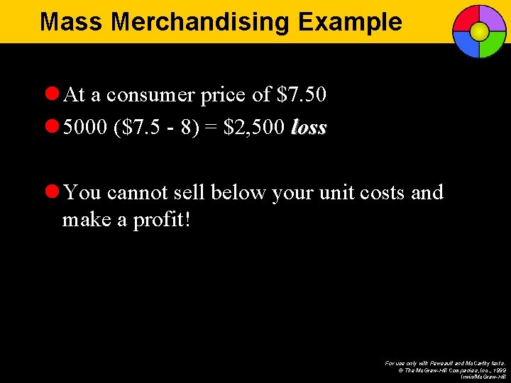 Mass Merchandising Example l At a consumer price of $7. 50 l 5000 ($7.