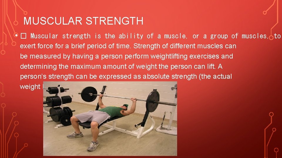 MUSCULAR STRENGTH • � Muscular strength is the ability of a muscle, or a