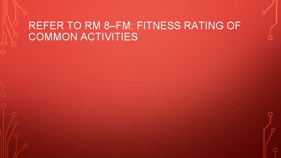 REFER TO RM 8–FM: FITNESS RATING OF COMMON ACTIVITIES 