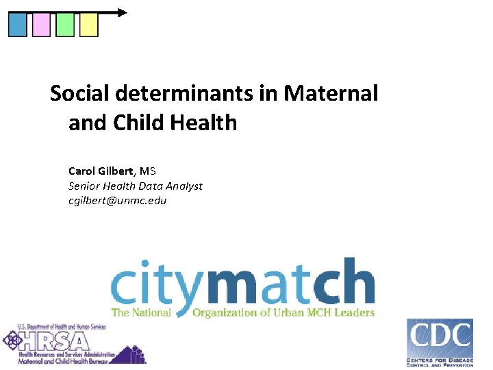 Social determinants in Maternal and Child Health Carol Gilbert, MS Senior Health Data Analyst