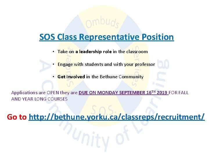 SOS Class Representative Position • Take on a leadership role in the classroom •