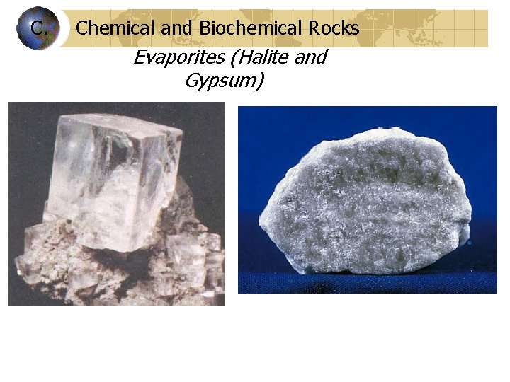C. Chemical and Biochemical Rocks Evaporites (Halite and Gypsum) 