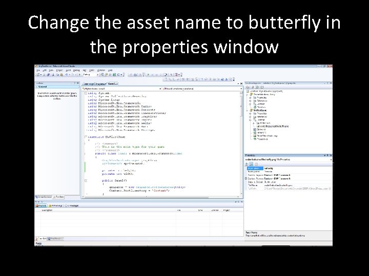 Change the asset name to butterfly in the properties window 