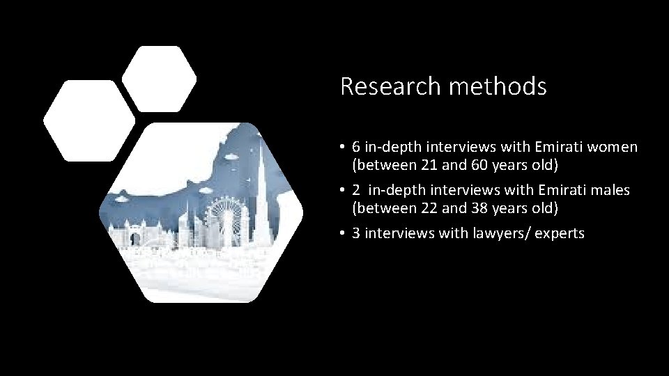 Research methods • 6 in-depth interviews with Emirati women (between 21 and 60 years