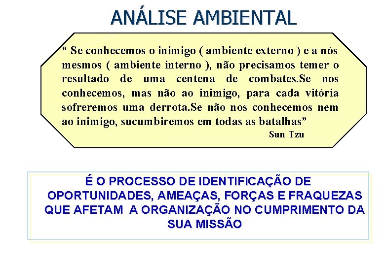 ANÁLISE AMBIENTAL “ Se conhecemos o inimigo ( ambiente externo ) e a nós