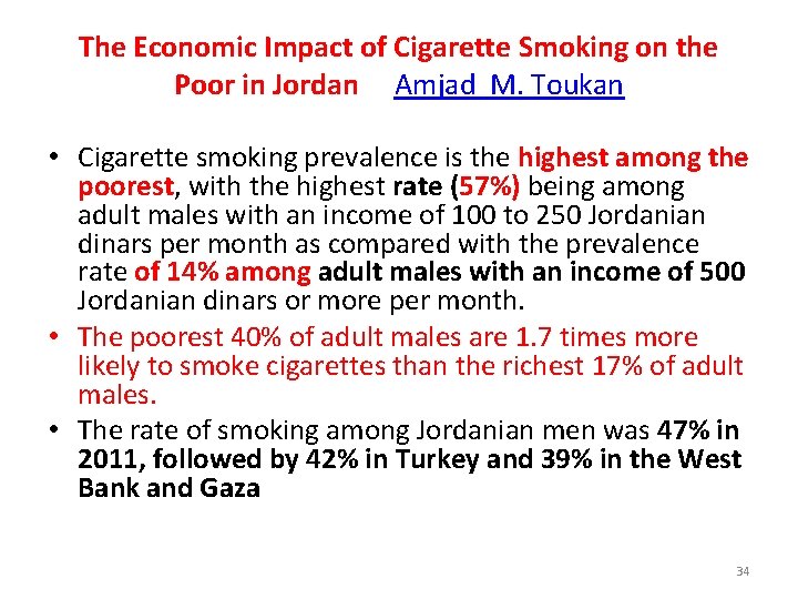 The Economic Impact of Cigarette Smoking on the Poor in Jordan Amjad M. Toukan