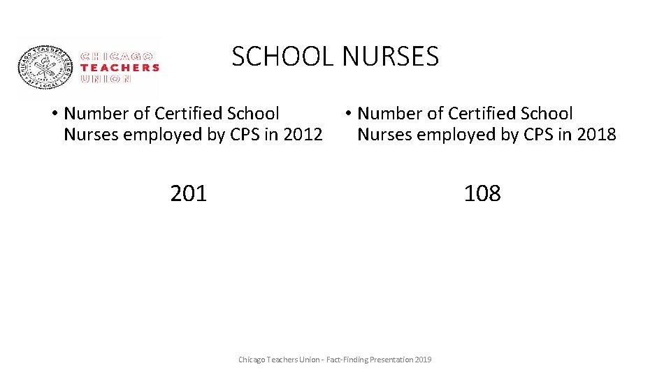 SCHOOL NURSES • Number of Certified School Nurses employed by CPS in 2012 •