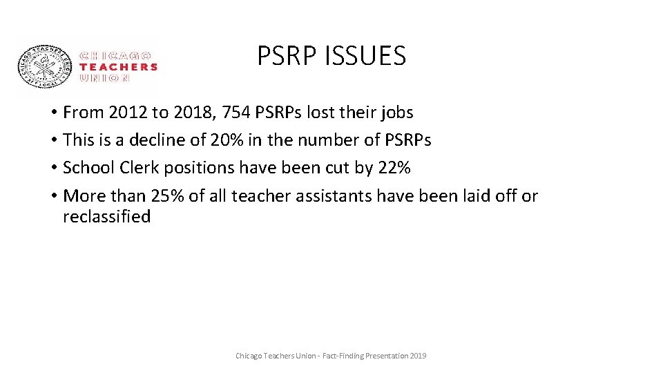 PSRP ISSUES • From 2012 to 2018, 754 PSRPs lost their jobs • This