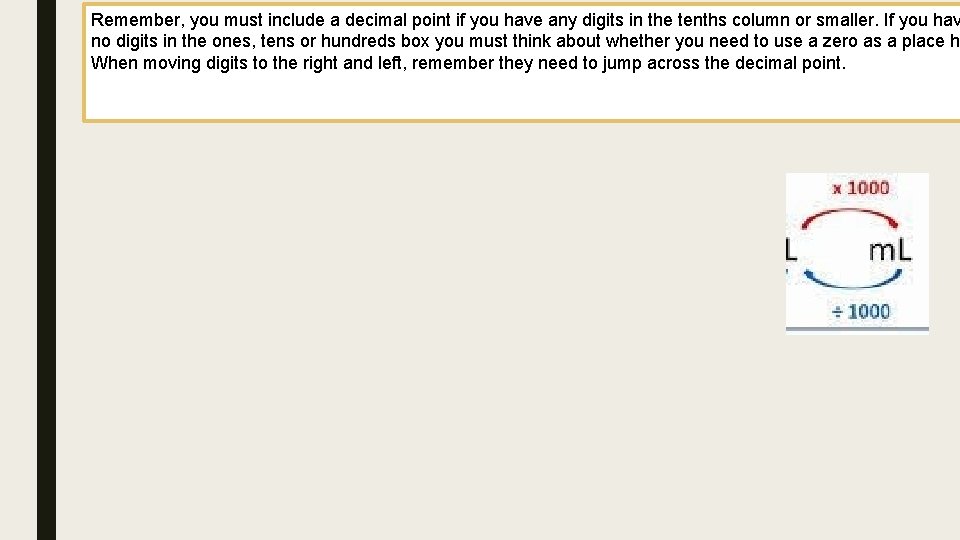 Remember, you must include a decimal point if you have any digits in the
