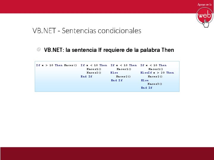 VB. NET - Sentencias condicionales VB. NET: la sentencia If requiere de la palabra
