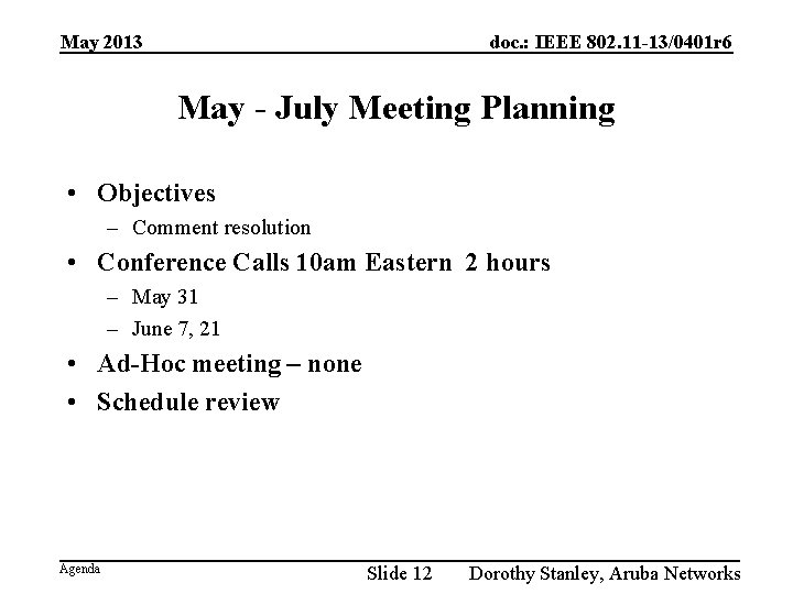 May 2013 doc. : IEEE 802. 11 -13/0401 r 6 May - July Meeting