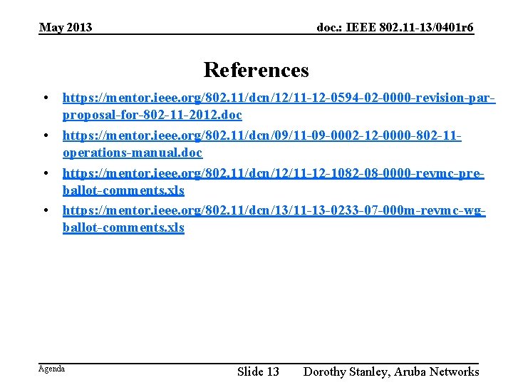 May 2013 doc. : IEEE 802. 11 -13/0401 r 6 References • https: //mentor.