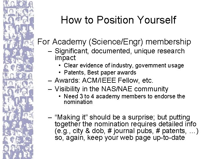 How to Position Yourself For Academy (Science/Engr) membership – Significant, documented, unique research impact