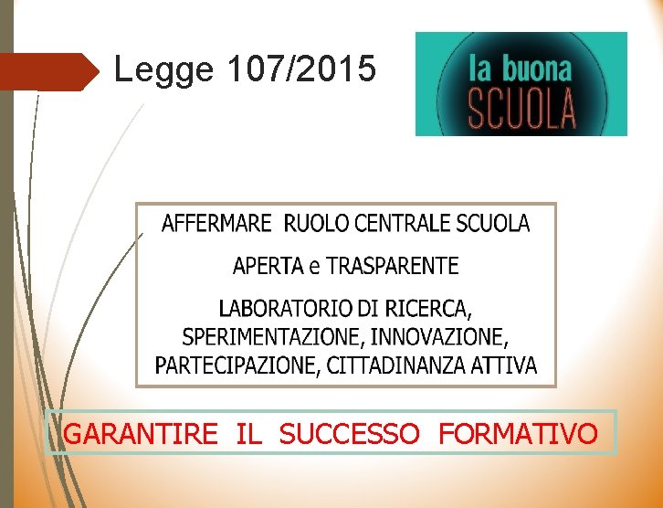 Legge 107/2015 GARANTIRE IL SUCCESSO FORMATIVO 