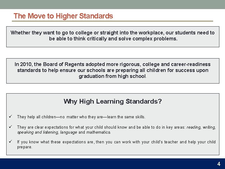 The Move to Higher Standards Whether they want to go to college or straight