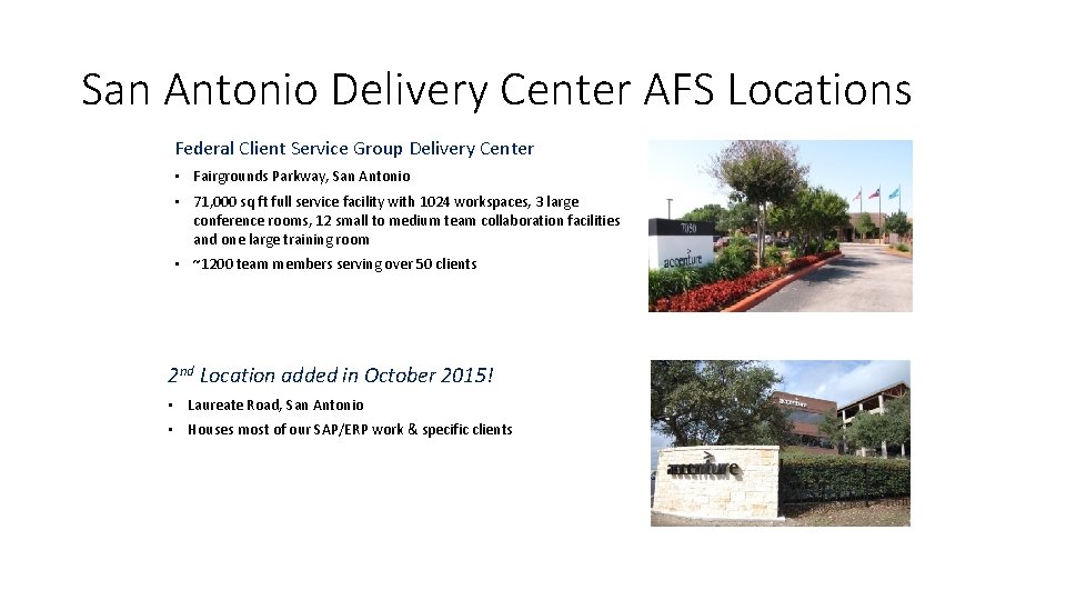 San Antonio Delivery Center AFS Locations Federal Client Service Group Delivery Center • Fairgrounds