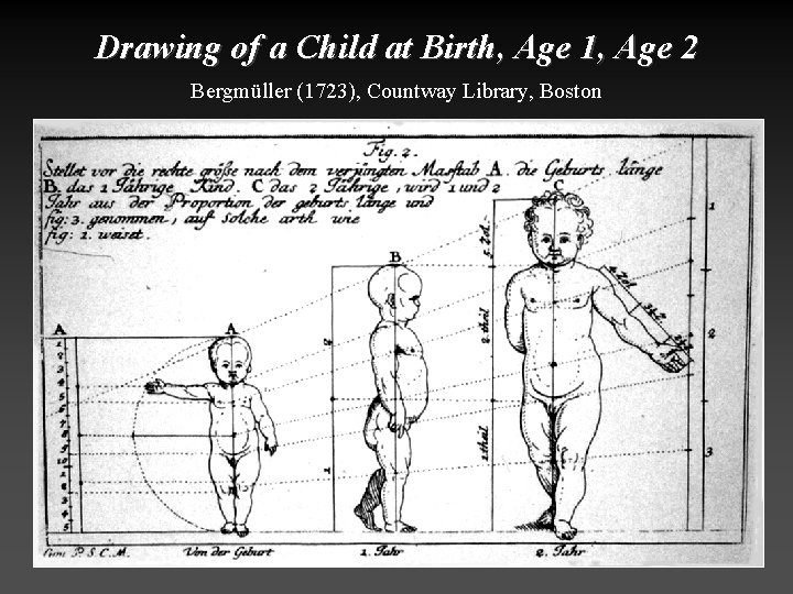 Drawing of a Child at Birth, Age 1, Age 2 Bergmüller (1723), Countway Library,