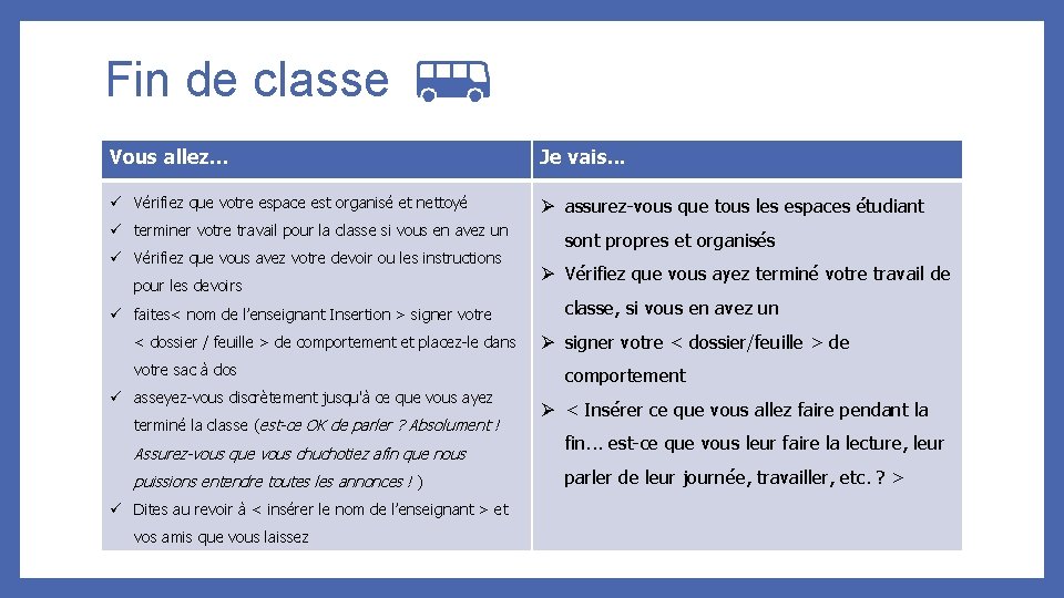 Fin de classe Vous allez. . . Je vais. . . ü Vérifiez que