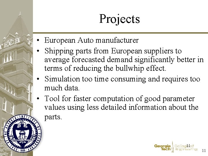 Projects • European Auto manufacturer • Shipping parts from European suppliers to average forecasted