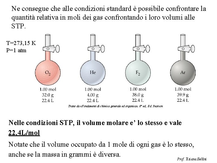 Ne consegue che alle condizioni standard è possibile confrontare la quantità relativa in moli