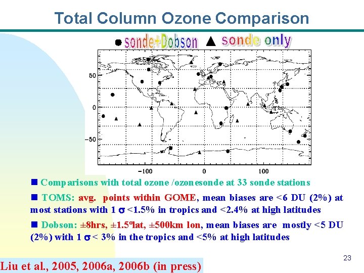 Total Column Ozone Comparison n Comparisons with total ozone /ozonesonde at 33 sonde stations