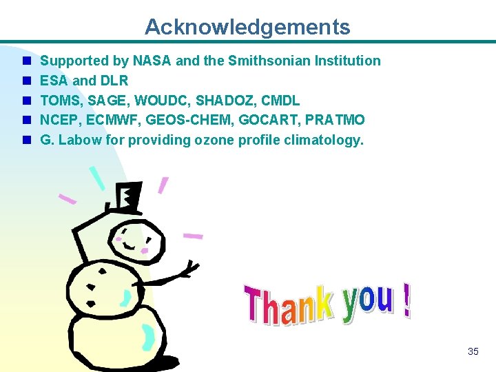 Acknowledgements n n n Supported by NASA and the Smithsonian Institution ESA and DLR