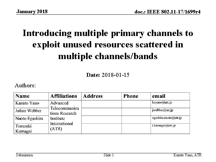 January 2018 doc. : IEEE 802. 11 -17/1699 r 4 Introducing multiple primary channels