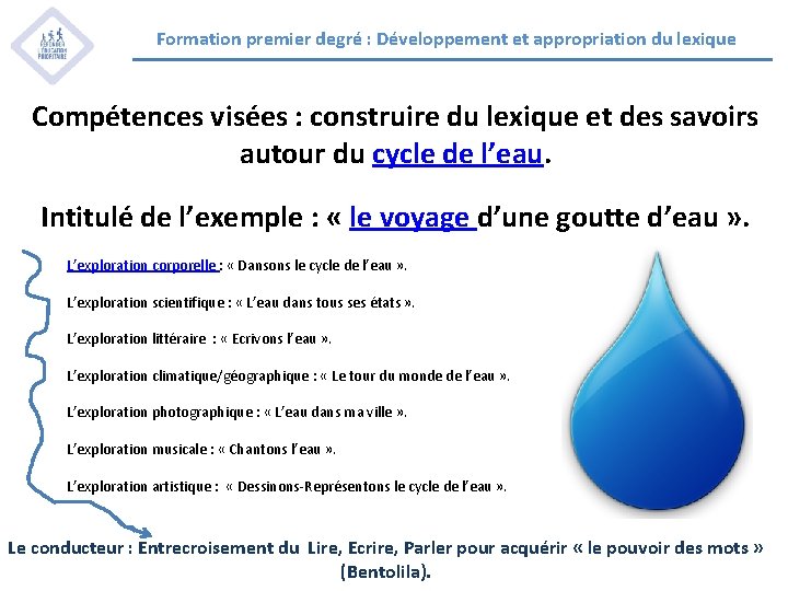 Formation premier degré : Développement et appropriation du lexique Compétences visées : construire du