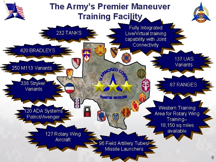 The Army’s Premier Maneuver Training Facility 232 TANKS Fully Integrated Live/Virtual training capability with