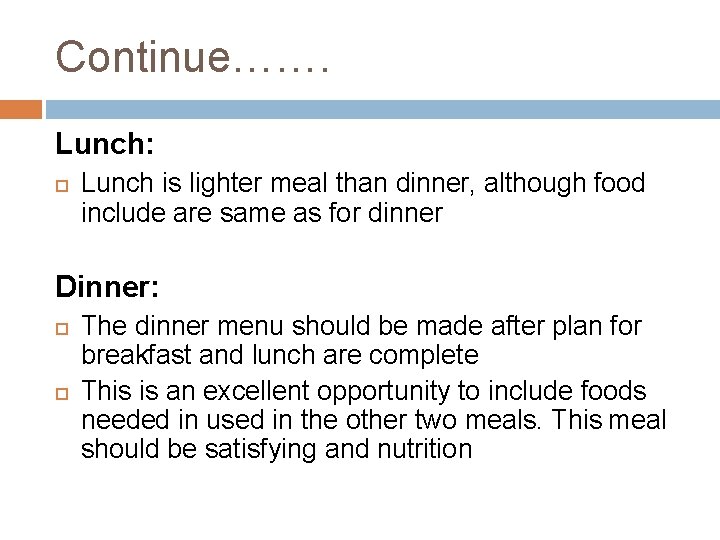 MEAL PLANNING FOR DIFFERENT CATEGORIES Meal Planning Definition