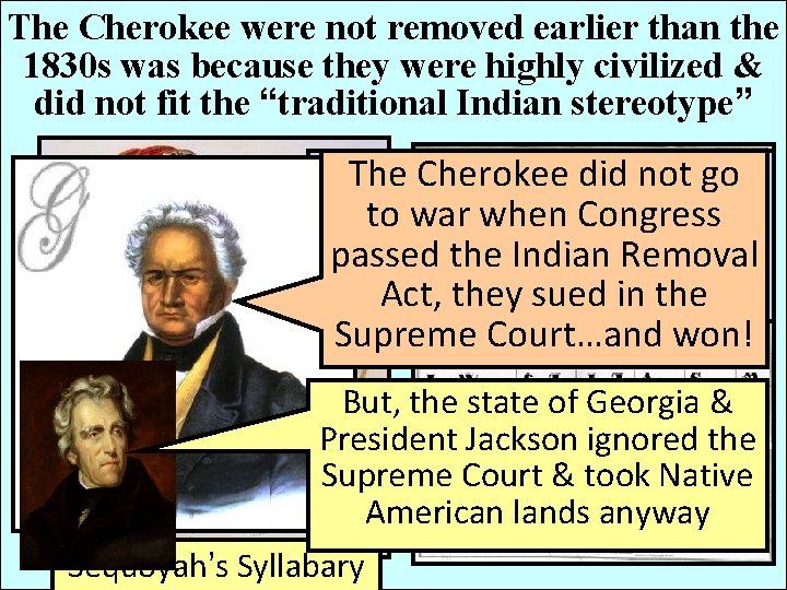 The Cherokee were not removed earlier than the 1830 s was because they were