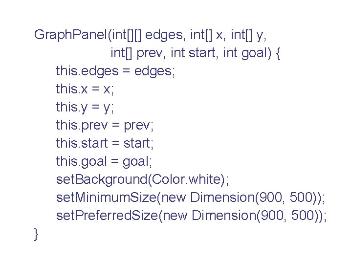 Graph. Panel(int[][] edges, int[] x, int[] y, int[] prev, int start, int goal) {
