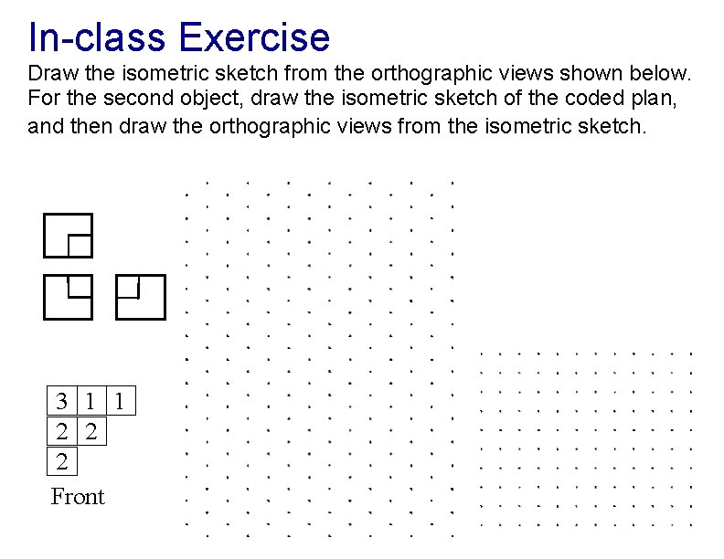 In-class Exercise Draw the isometric sketch from the orthographic views shown below. For the