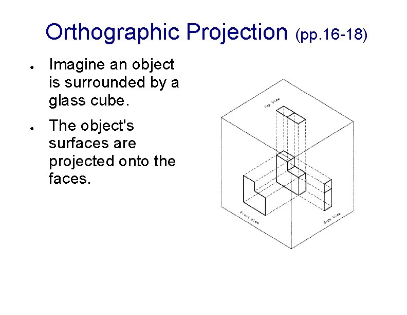 Orthographic Projection (pp. 16 -18) ● ● Imagine an object is surrounded by a