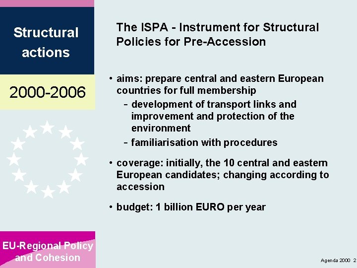 Structural actions 2000 -2006 The ISPA - Instrument for Structural Policies for Pre-Accession •