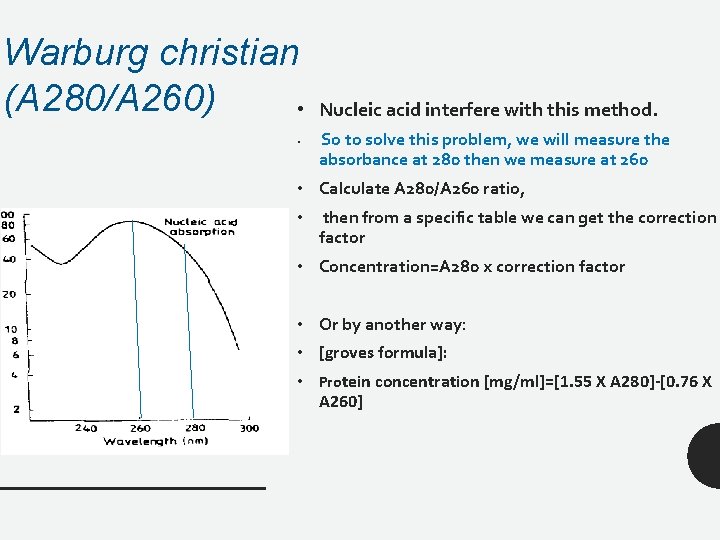 Warburg christian (A 280/A 260) • • Nucleic acid interfere with this method. So