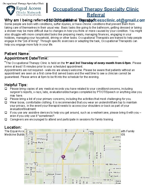 Occupational Therapy Specialty Clinic Referral Why am I being referred 352 -273 -6044 to Occupational Therapy Specialty Clinic Referral Why am I being referred 352 -273 -6044 to