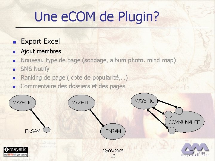 Une e. COM de Plugin? n n n Export Excel Ajout membres Nouveau type