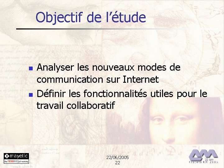 Objectif de l’étude n n Analyser les nouveaux modes de communication sur Internet Définir