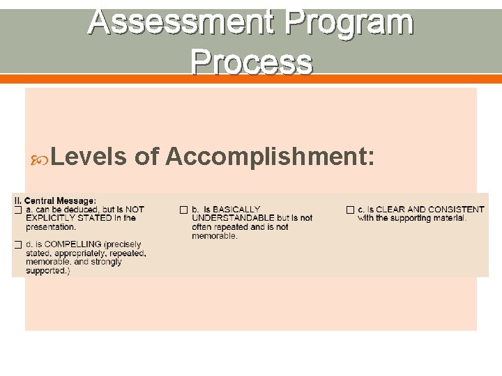 Assessment Program Process Levels of Accomplishment: 
