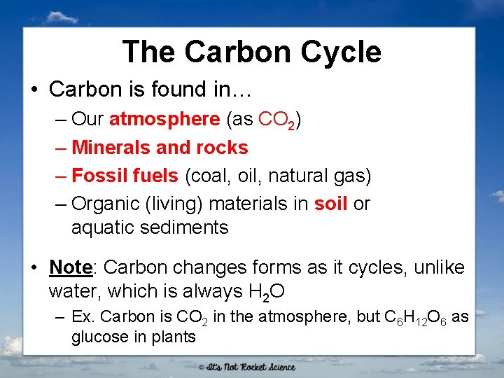 The Carbon Cycle • Carbon is found in… – Our atmosphere (as CO 2)