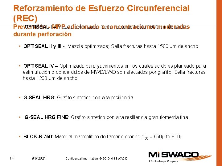 Reforzamiento de Esfuerzo Circunferencial (REC) • OPTISEAL- IMPP – Mezcla optimizada; Sella fracturas hasta