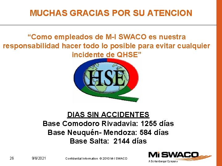 MUCHAS GRACIAS POR SU ATENCION “Como empleados de M-I SWACO es nuestra responsabilidad hacer