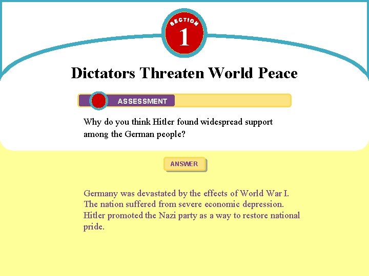 1 Dictators Threaten World Peace ASSESSMENT Why do you think Hitler found widespread support