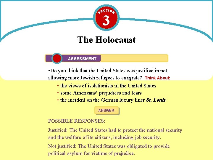3 The Holocaust ASSESSMENT • Do you think that the United States was justified