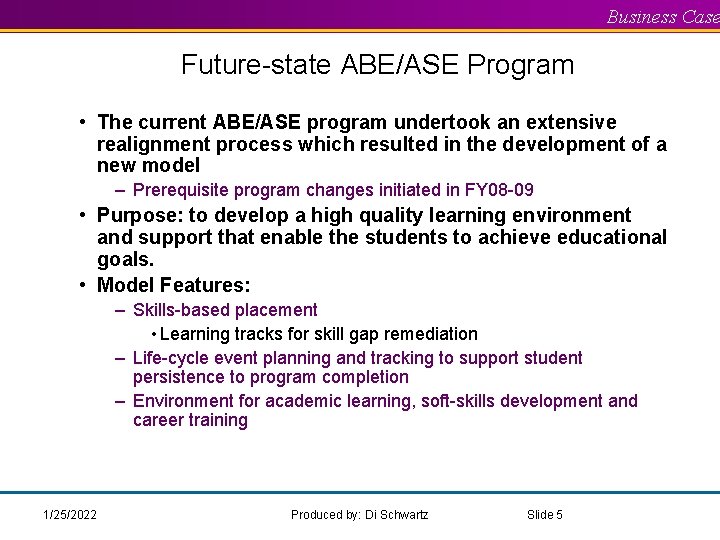 Abe Program Business Case ABEASE GED Program DRAFT Summary July