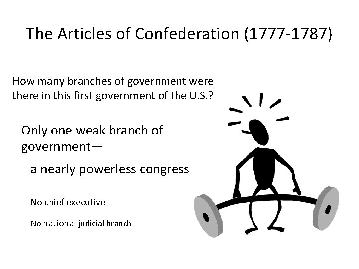 The Articles of Confederation (1777 -1787) How many branches of government were there in