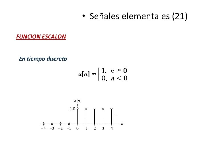 • Señales elementales (21) FUNCION ESCALON En tiempo discreto • Señales elementales (21) FUNCION ESCALON En tiempo discreto