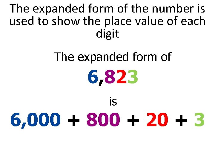 The expanded form of the number is used to show the place value of