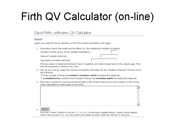 Firth QV Calculator (on-line) 